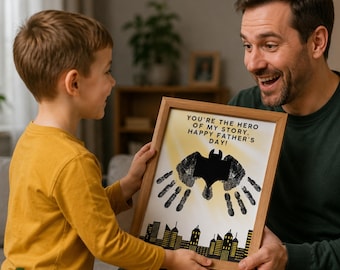 Handafdruk Vaderdag knutselcadeau voor papa | Jij bent de held van mijn verhaal Handafdrukkunst | Verjaardagscadeau vader superheld | Aandenken pdf voor peuters