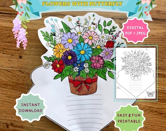 Moederdagbloemboeket, kleurplaat vlinder (digitale pdf + jpeg)