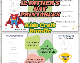 Knutselbundel handafdruk Vaderdag voor kinderen | Afdrukbare kleuterschool | DIY-cadeau voor papa | Vaderdagactiviteit | Pdf direct downloaden