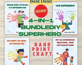 Handafdruk superheld voor kinderen | Handafdrukkunstbundel voor Vaderdag | Verjaardagscadeau voor supervader | DIY aandenken cadeau voor peuters