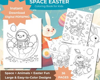 Space Easter kleurboek, kosmische dieren, 36 pagina's (digitale download)