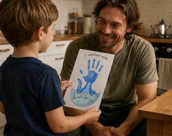 Handafdruk dinosaurus voor papa, vaderdagcadeau van peuter, kinderkunst, digitale download DIY