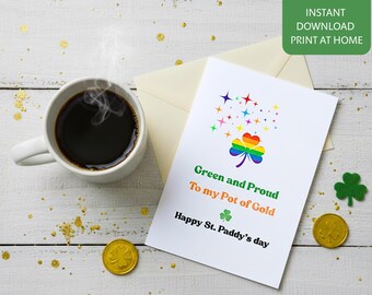 Rainbow Shamrock St. Patrick's Day Card, groen en trots, LGBTQ+ Ierse groet (digitale download)