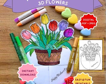 Handgemaakte 3D pop-up tulpen Moederdagkaart met glitter, papieren bloemboeketkaart voor moeder, oma, unieke bloemenwenskaart