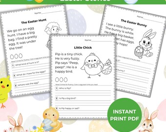 Werkbladen Begrijpend lezen Pasen - kleuterschool en eerste leerjaar - afdrukbare download direct