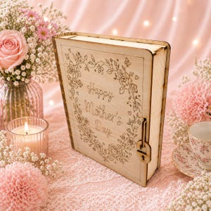 Personalized Wooden Memory Book Box | Mother’s Day Gift | Engraved Floral Keepsake Box | Locking Journal Box | Laser Cut Wooden Book Box