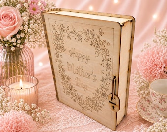 Personalized Wooden Book Box | Engraved Floral Keepsake Memory Chest