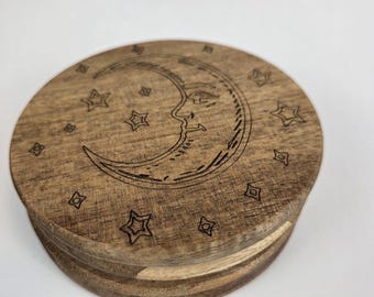 Four Laser Engraved Coasters - Acacia Wood Coaster Set - Moon and Stars