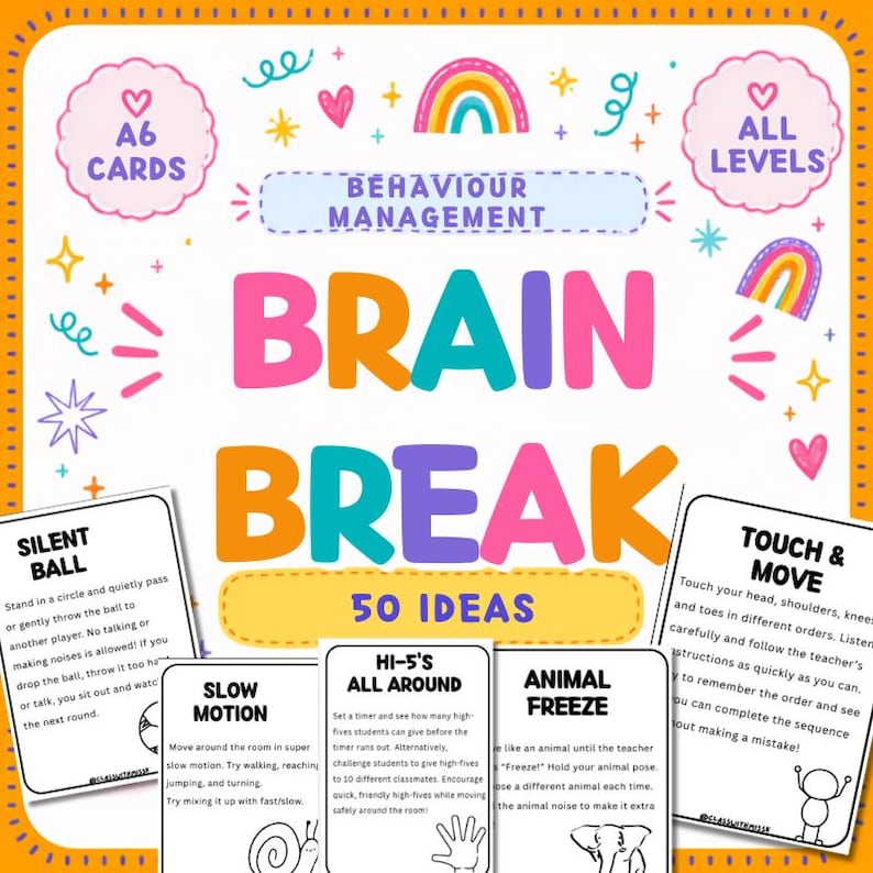 50 Classroom Brain Breaks | Movement, Calm & Fun Brain Break Cards ...