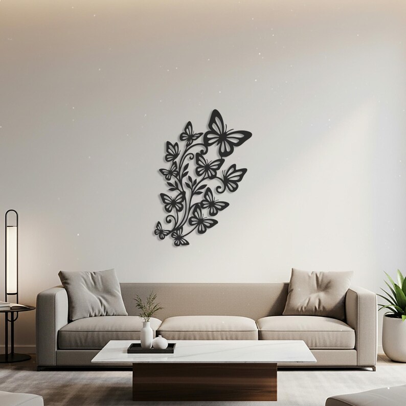 Butterfly Floral Metal Wall Art, Nature Inspired Wall Decor, Elegant Flower Design, Modern Botanical Wall Hanging, Minimalist Home Decor image 5