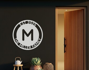 Personalized Family Initial Metal Sign, Custom Monogram Wall Art, Established Date Plaque, Modern Outdoor Name Sign, Minimalist Home Decor