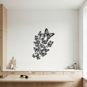 Butterfly Floral Metal Wall Art, Nature Inspired Wall Decor, Elegant Flower Design, Modern Botanical Wall Hanging, Minimalist Home Decor image 3