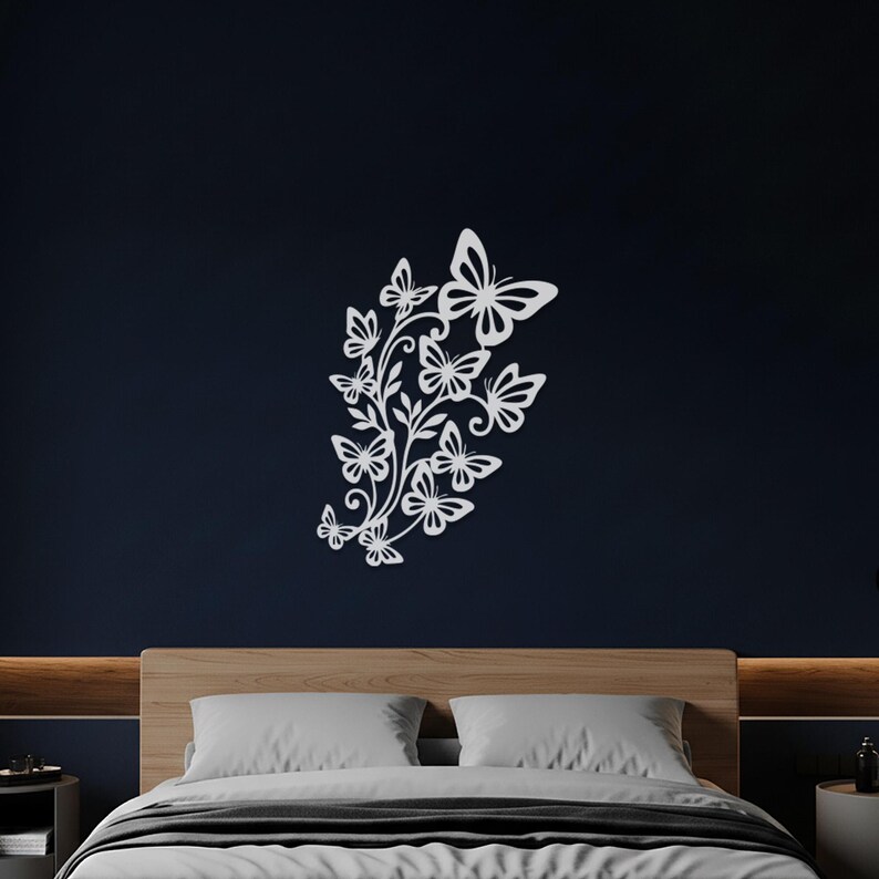 Butterfly Floral Metal Wall Art, Nature Inspired Wall Decor, Elegant Flower Design, Modern Botanical Wall Hanging, Minimalist Home Decor image 6