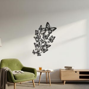 Butterfly Floral Metal Wall Art, Nature Inspired Wall Decor, Elegant Flower Design, Modern Botanical Wall Hanging, Minimalist Home Decor