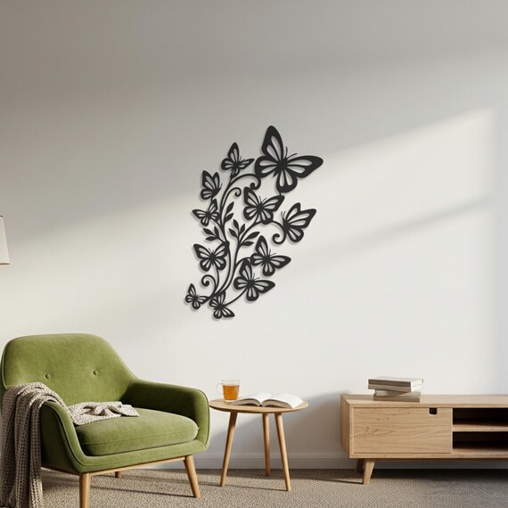 Butterfly Floral Metal Wall Art, Nature Inspired Wall Decor, Elegant Flower Design, Modern Botanical Wall Hanging, Minimalist Home Decor