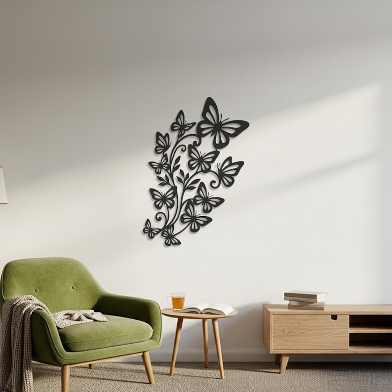 Butterfly Floral Metal Wall Art, Nature Inspired Wall Decor, Elegant Flower Design, Modern Botanical Wall Hanging, Minimalist Home Decor