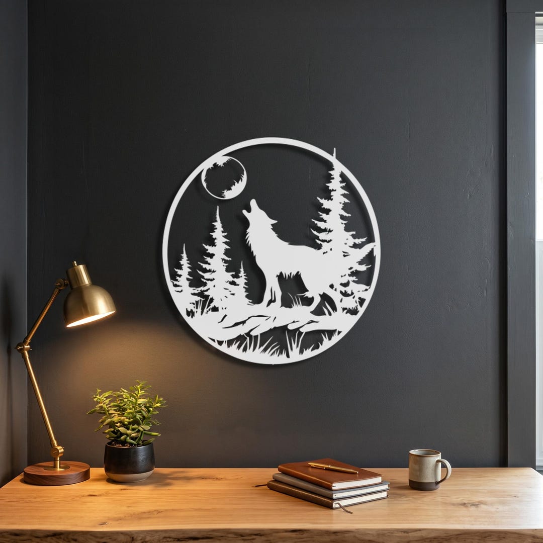 Wolf Metal Wall Art, Howling Wolf Decor, Forest Moon Wall Art, Rustic ...