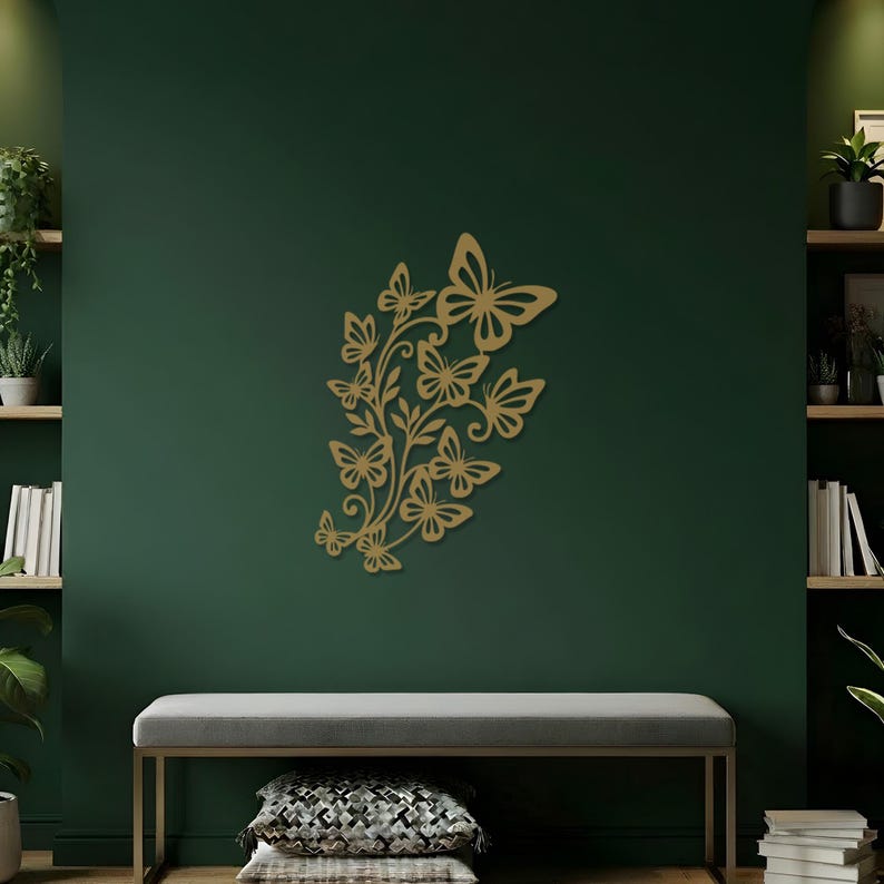 Butterfly Floral Metal Wall Art, Nature Inspired Wall Decor, Elegant Flower Design, Modern Botanical Wall Hanging, Minimalist Home Decor image 4