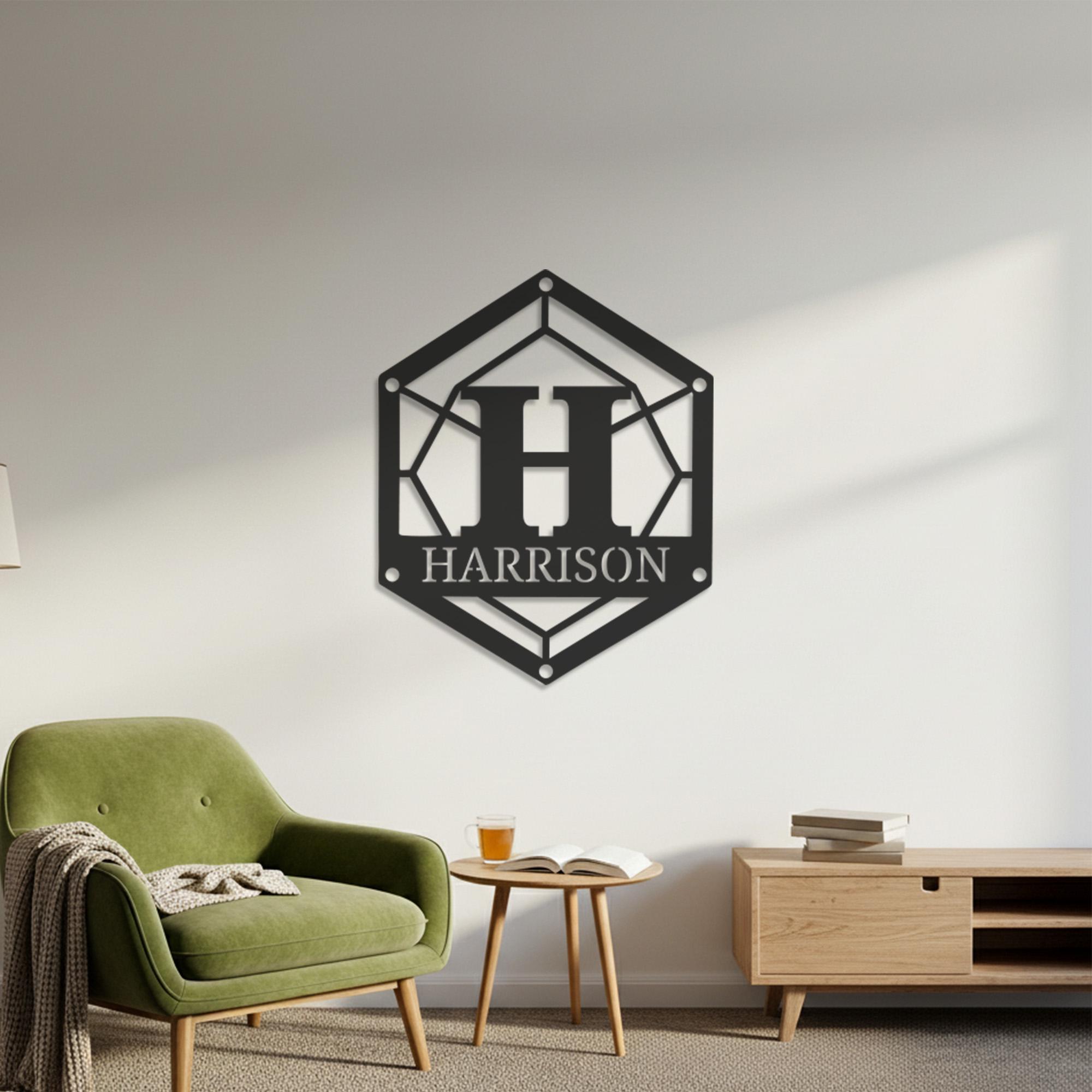 Personalized Monogram Metal Wall Art, Custom Initial Name Sign ...