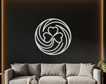 Four Leaf Clover Metal Wall Art, Lucky Shamrock Decor, St Patricks Day Wall Decor, Celtic Symbol Wall Art, Minimalist Circle Design