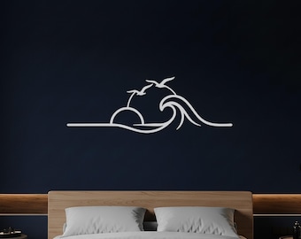 Beach Sunset Metal Wall Art, Ocean Wave Decor, Minimalist Coastal Wall Art, Modern Seaside Sculpture, Line Art Ocean Scene, Art Decor