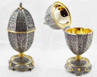 Unikat handgemachte Sterling Silber Judaica Etrog Box mit Tablett