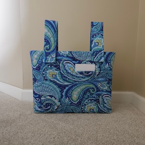 Walker Bag, Blue Paisley print, Quilted, walker purse, grandma, tote, mobility bag, rollator