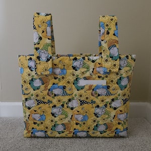 Walker Bag, Gnomes on Yellow background, Quilted, walker purse, grandma, tote, mobility bag, rollator