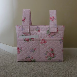 Walker Bag, Pink Floral Print, Quilted, walker purse, grandma, tote, mobility bag, rollator