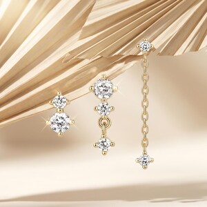 18K Gold Filled 3-teiliges Anhänger Ohrringe Set, zierliche CZ Tropfen Ohrringe, quadratischer Zirkonia dreiteiliger minimalistischer Schmuck, Geschenk für Sie