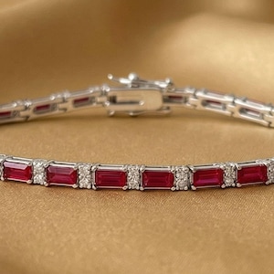 18K Ruby with Moissanite Tennis Bracelet, 14K Gold Emerald Bracelet Genuine Emerald Bracelet, Emerald Bracelet, Bracelet gift for her