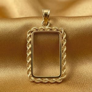 14K Gold Plated Pendant Frame Rectangular Rope Edge Bezel Setting Bar Birthday and Anniversary Gift For Him & Her