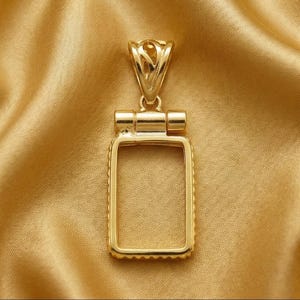 14K Gold Plated Bezel Pendant Frame Rectangular Ribbed Edge Bullion Bar Birthday and Anniversary Gift For Him & Her