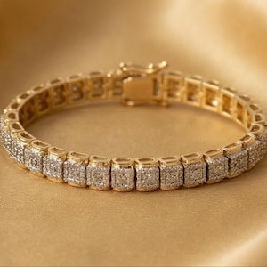 Pulsera de tenis de moissanita en oro amarillo de 14 quilates, pulsera con apariencia de diamante, pulsera de oro de lujo, joyería de boda, regalo de aniversario, pulsera llamativa