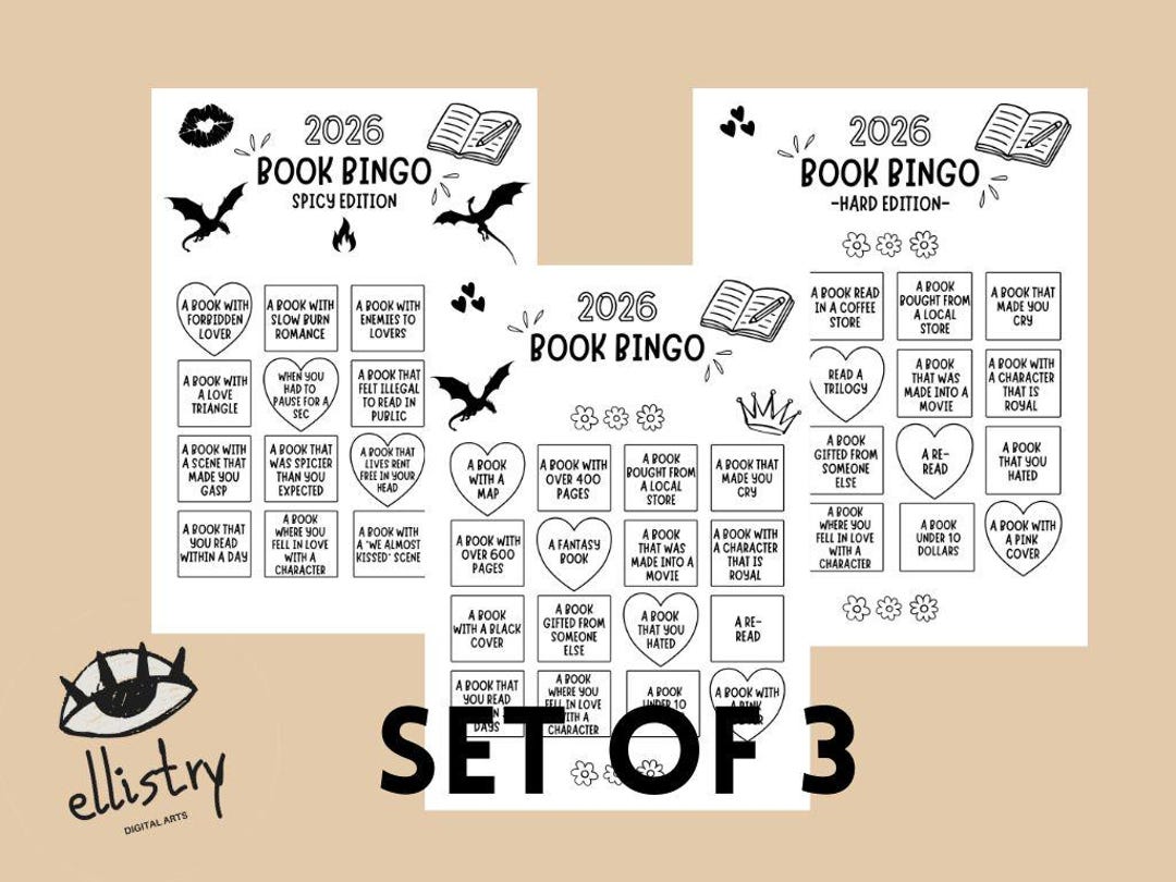 2026 Book Bingo Printable Set of 3 | Reading Challenge Tracker | Spicy ...
