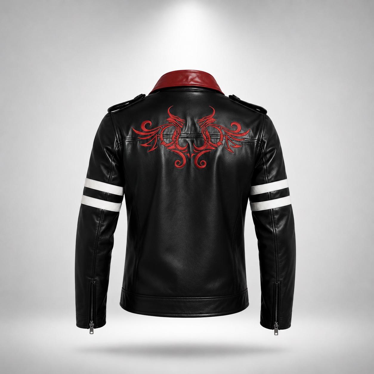 Alex Mercer Embroidered Leather Jacket - Men's Video Game Cosplay Coat in Genuine Leather