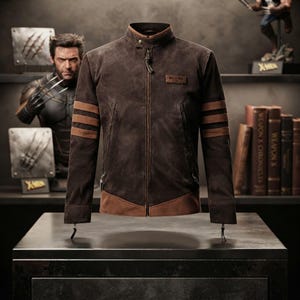 Giacca Wolverine, cappotto cosplay in pelle marrone effetto invecchiato con stile biker