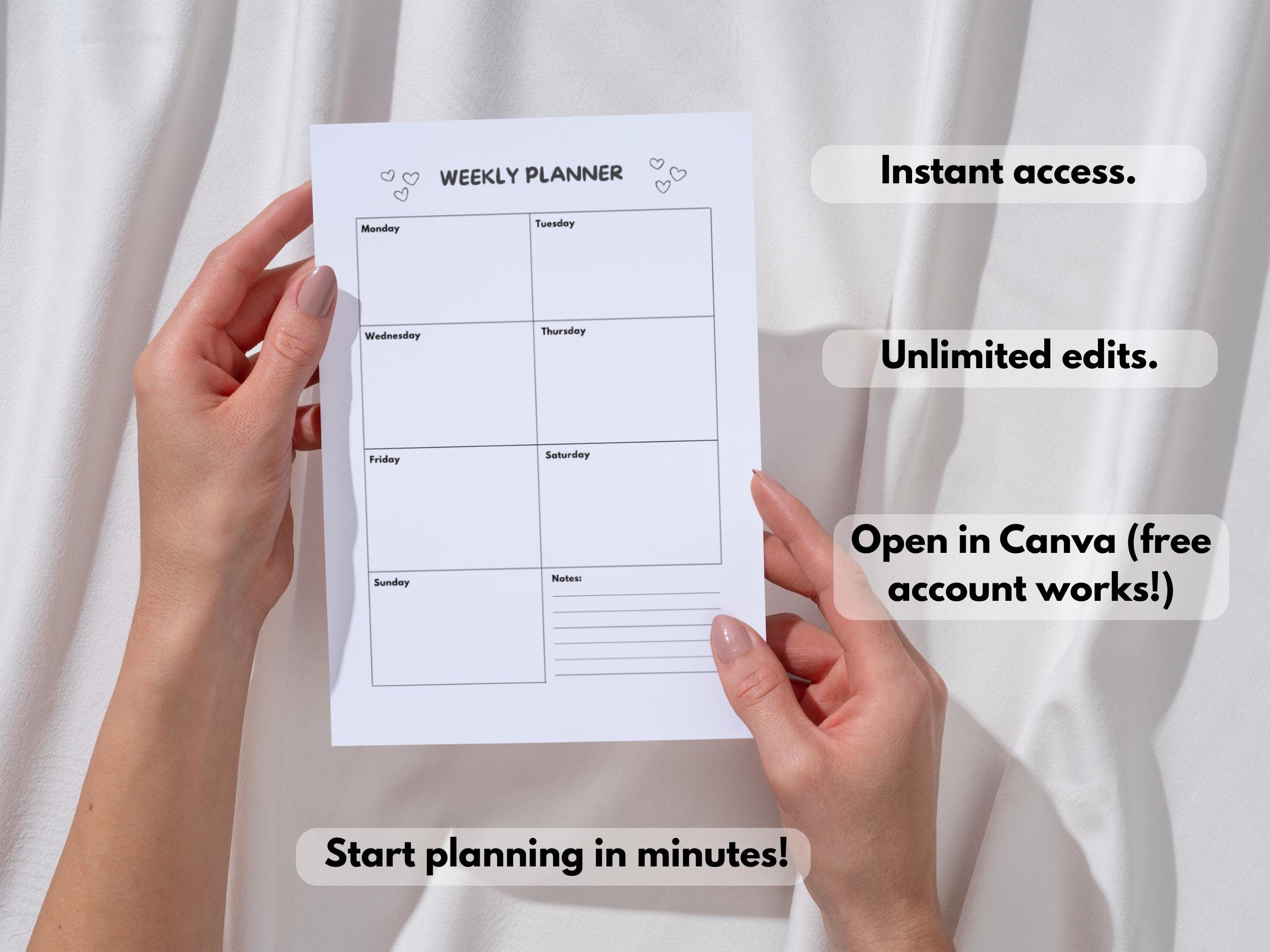 Minimal Weekly Planner Printable | Canva Template (digital Download ...
