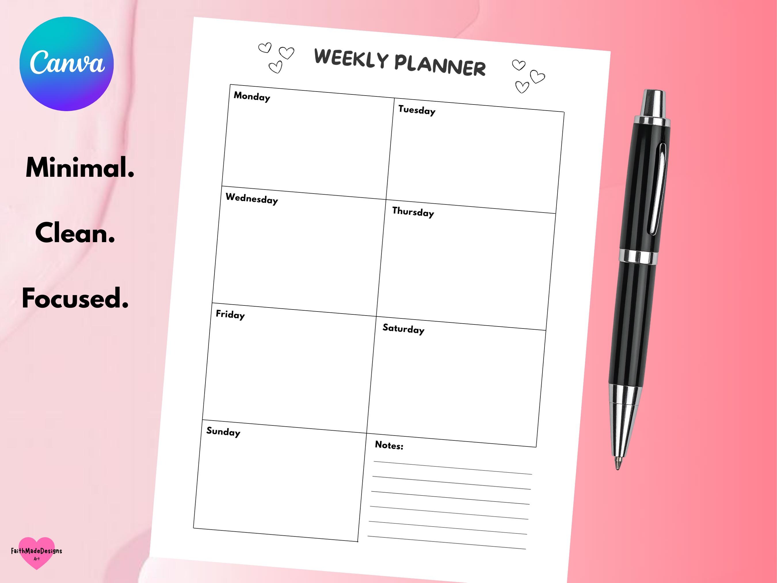 Minimal Weekly Planner Printable | Canva Template (digital Download ...