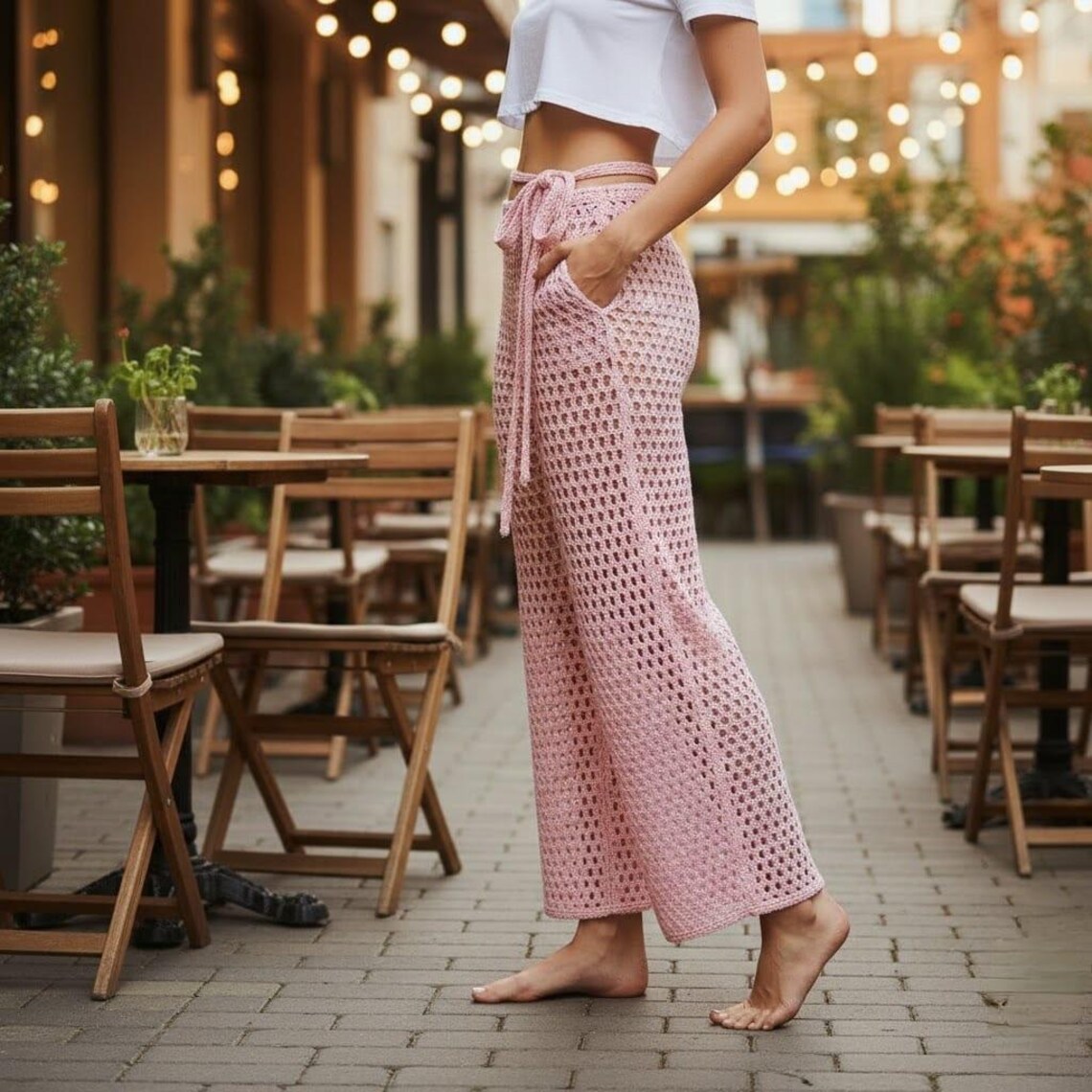 Crochet Wrap Pants Pattern PDF | Mesh Beach Trousers | Wide Leg Summer ...