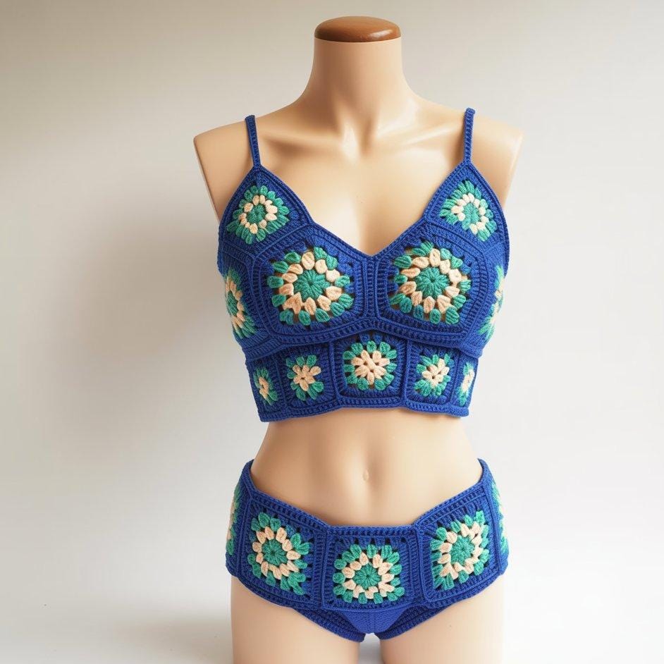 Granny Square Crochet Bralette Shorts Pattern
