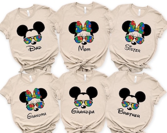 Autism Awareness Family Tee: Puzzle Piece Mickey Mouse Matching Shirts