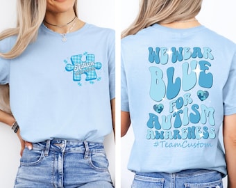 In April We Wear Blue Autism Awareness Shirt, Coquette Autism Bow Tee