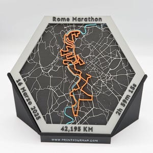 Gepersonaliseerde 3D-kaart van de marathon van Rome 2025 | Uniek cadeau voor hardlopers
