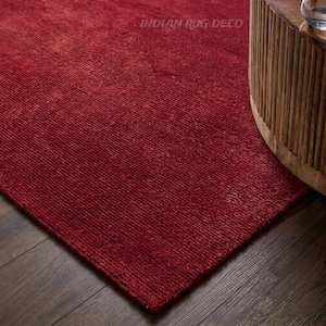 Alfombra Ruby Red de 8x10 pies, tejida a mano, de lana con textura de bucle cortado, alfombra decorativa para áreas exteriores.