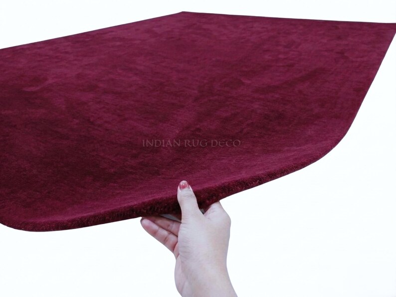 Deep Wine Hand Tufted Wool Rug, Solid Burgundy Modern Area Carpet ...