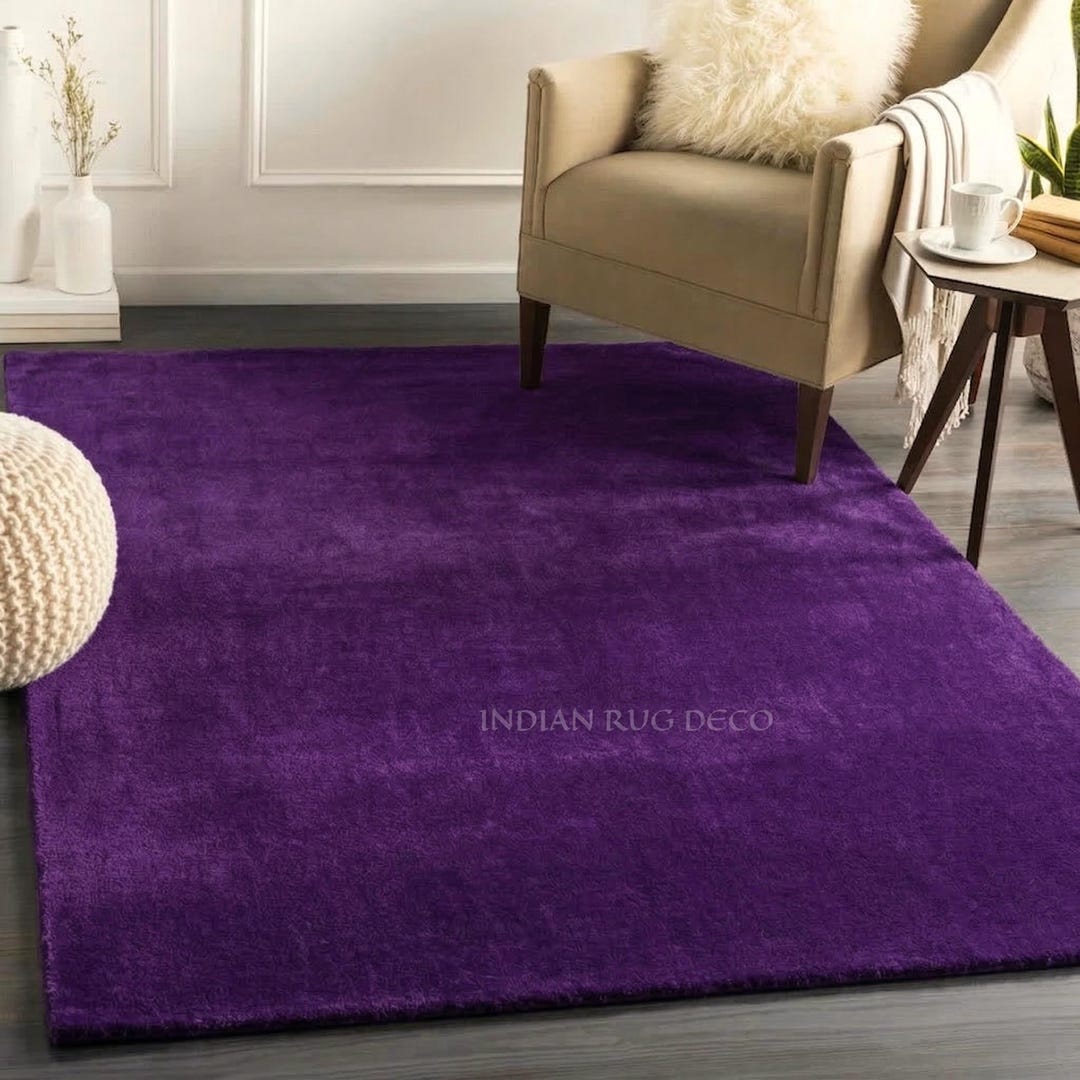 Hand Tufted Royal Purple Wool Rug, Solid Minimalist Area Rug, Modern ...