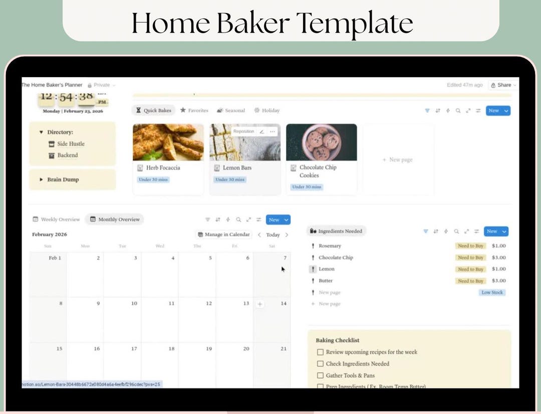 Baking Dashboard Notion Template | Recipe Organizer, Orders Tracker ...