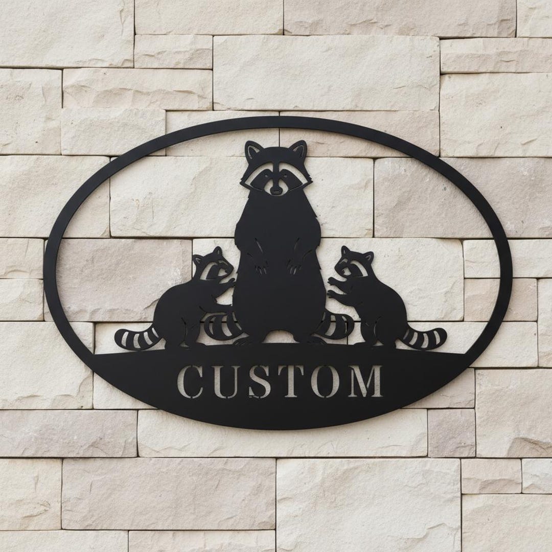 Metal Racoon Panel Custom Standing Raccoon Family Metal Wall Art, Personalized Woodland ...