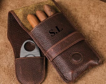Estuche personalizado para puros, funda de cuero para puros con cortador, estuche de viaje para puros, accesorios para puros, regalo de cumpleaños para padrinos de boda